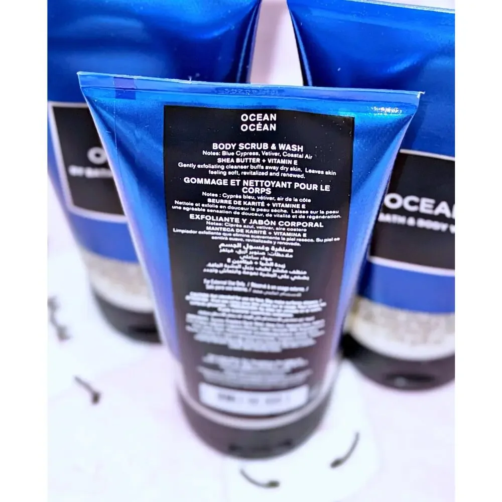 Bath & Body Works 2-in-1 Body Scrub & Wash 8 fl oz OCEAN For Men with Shea x3
